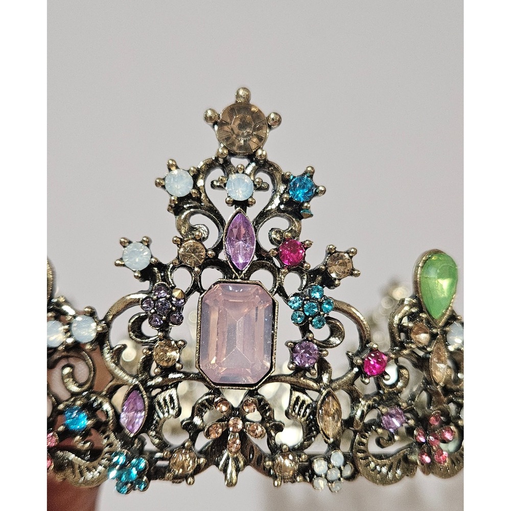 Multi Color Rhinestone Full Round Crown Tiara Pageant - Picture 5 of 11